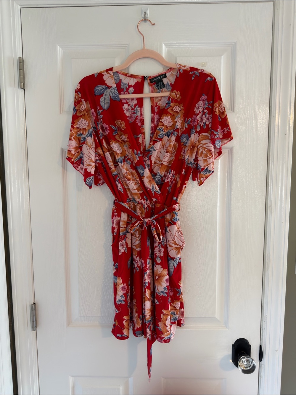 NWT Red Floral Wrap Romper